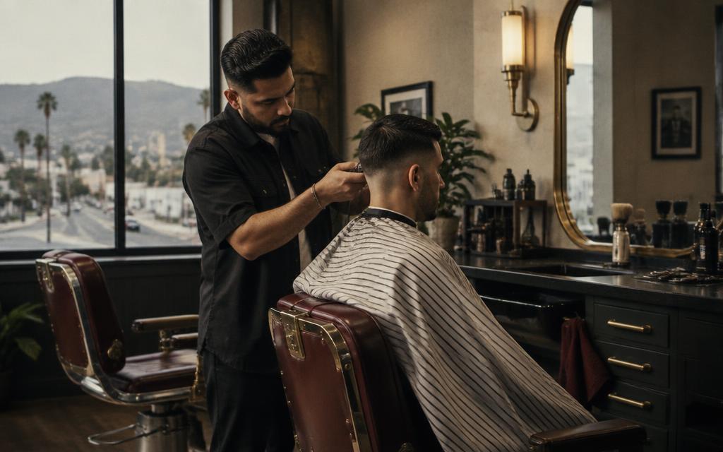 Barber finishing a fresh fade at the Union City shop